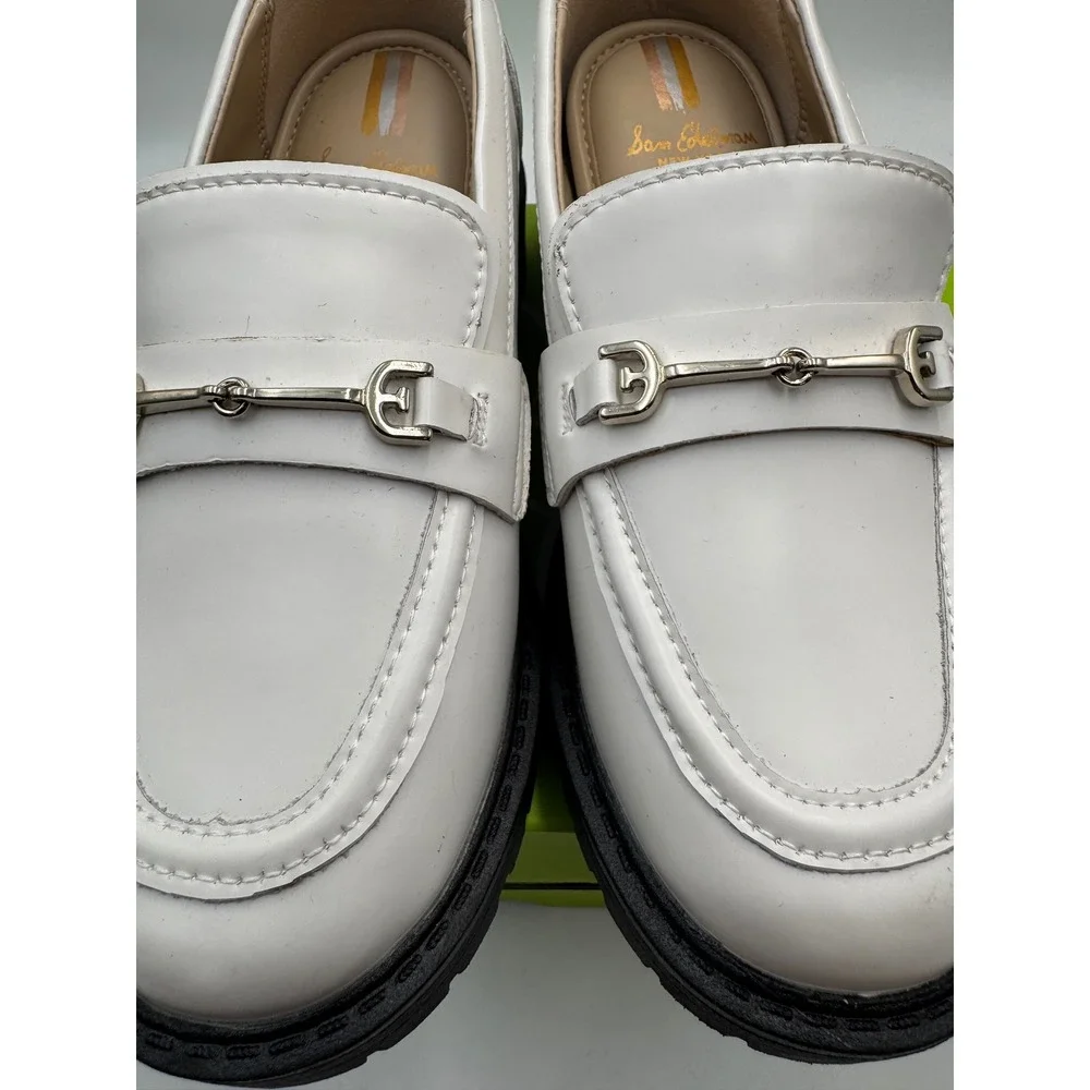 Sam Edelman Kids White Lug Sole‎ Horsebit Loafers Chunky Slip On Shoes